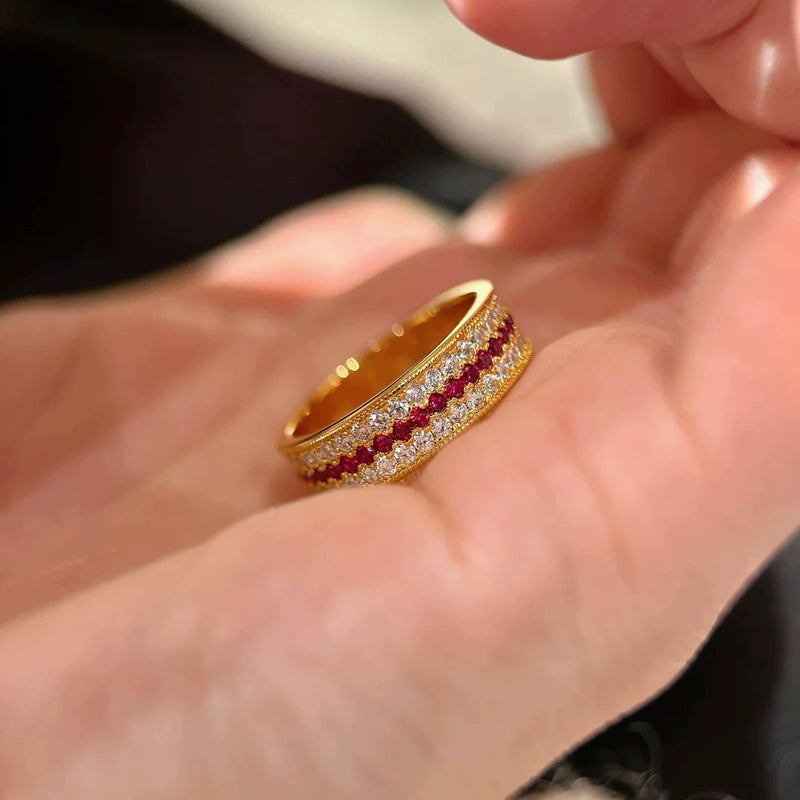 Vintage Drage Crystal Ring – French Retro Luxury with Ruby Accents